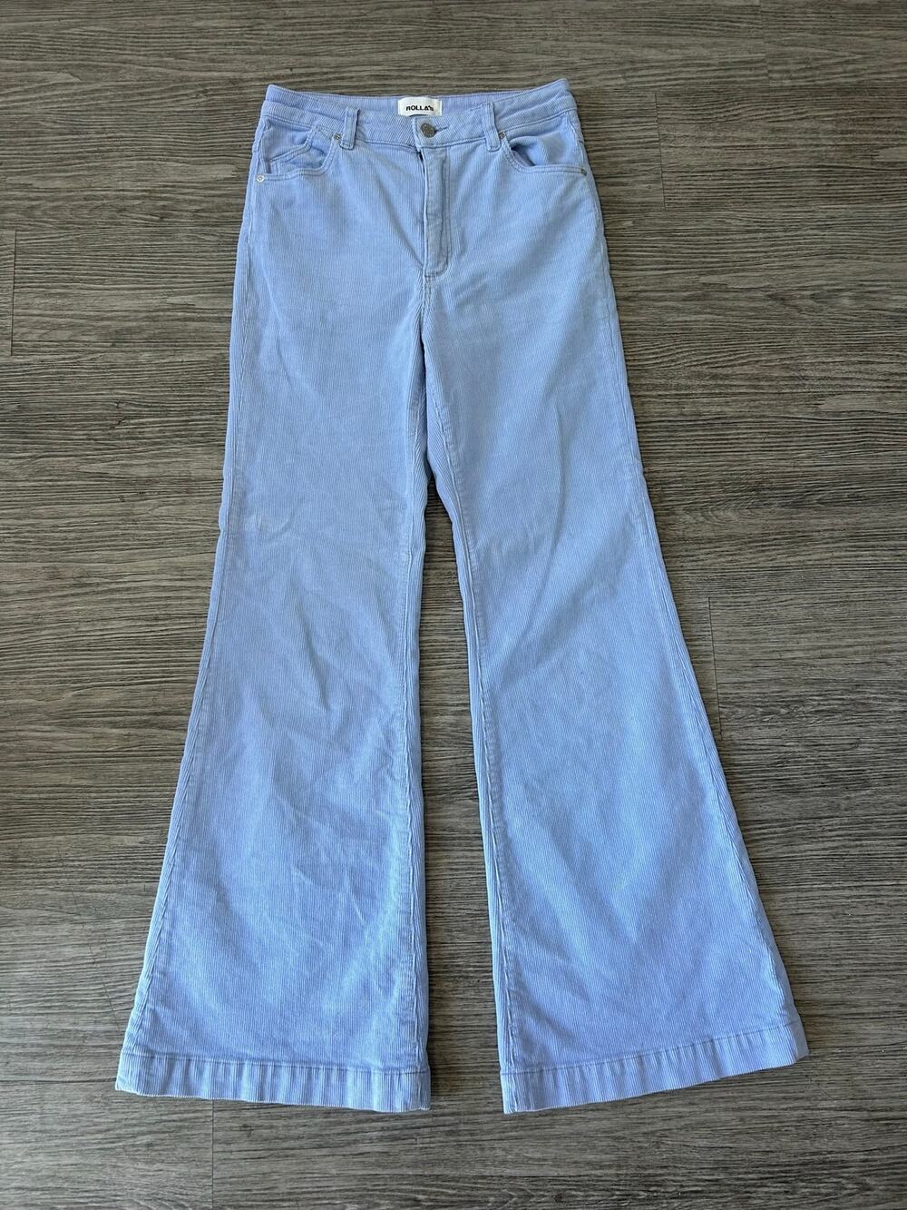 ROLLAS Eastcoast Flare Corduroy Pants Size 29 High Rise Periwinkle Blue Pastel